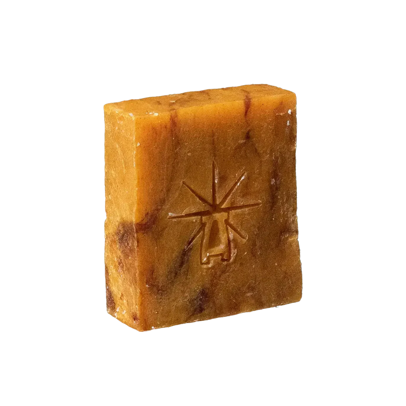 Black Altar Ritual Ember Bar — amber-hued soap marbled with deeper tones, embossed with the star-altar logo.