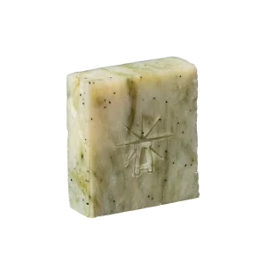 Black Altar Wild Conjuring Bar — pale sage soap flecked with dark poppy seeds, star-altar logo embossed.