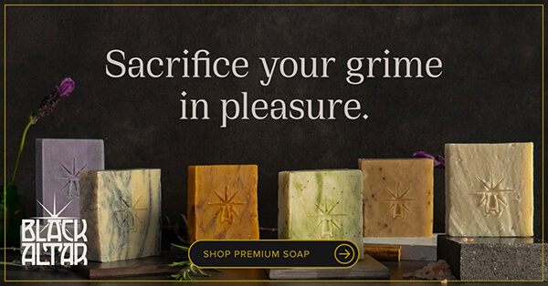 All six altars stand surrounded by ingredients with text that says "Sacrifice your grime in pleasure"