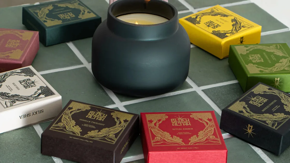 Black Altar handmade soap bar on green tile surface — arrival ritual