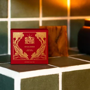 Black Altar Ritual Ember boxed soap with amber bar and black candle