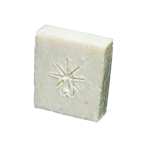 Black Altar Earth Salt white with pink salt speckled handcrafted soap bar cutout