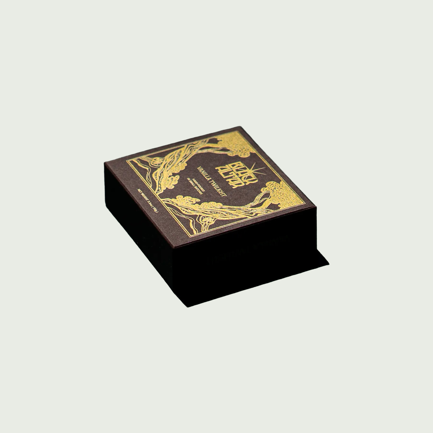 Black Altar Vanilla Twilight natural soap box in dark brown and gold packaging